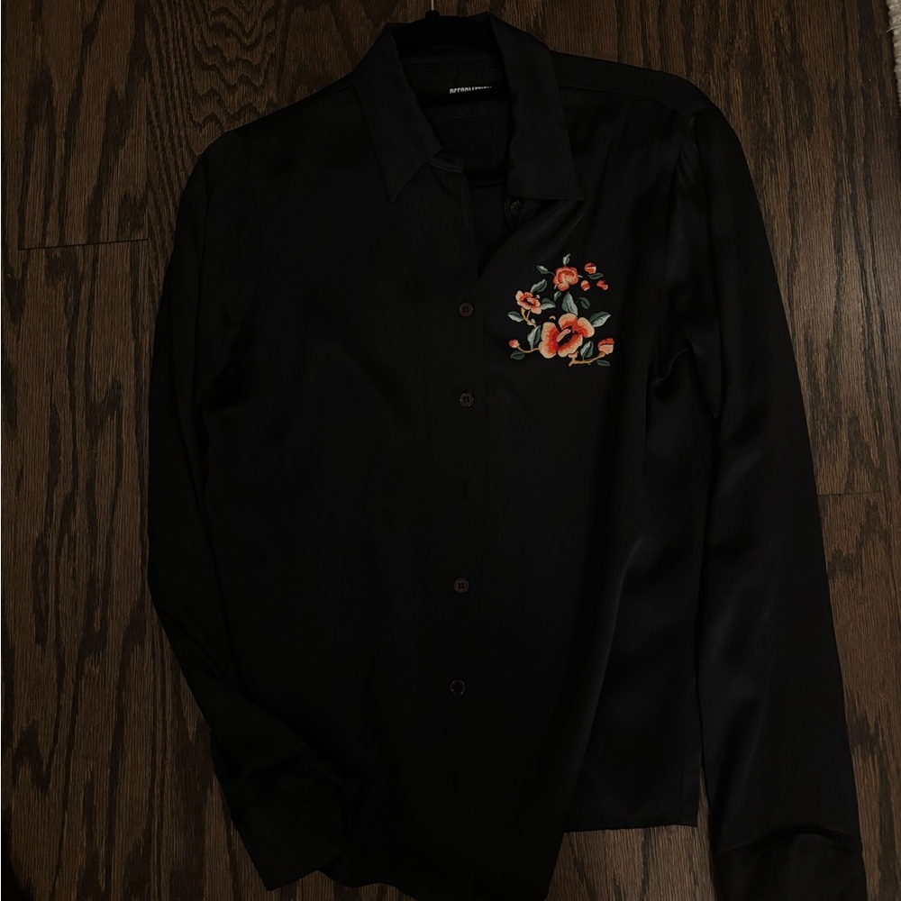 Black Floral Embroidered reformation silk blouse